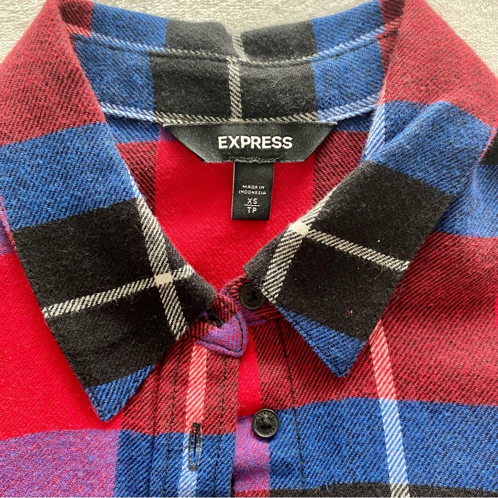 Express Long Button Down Plaid Duster Flannel Spl… - image 3